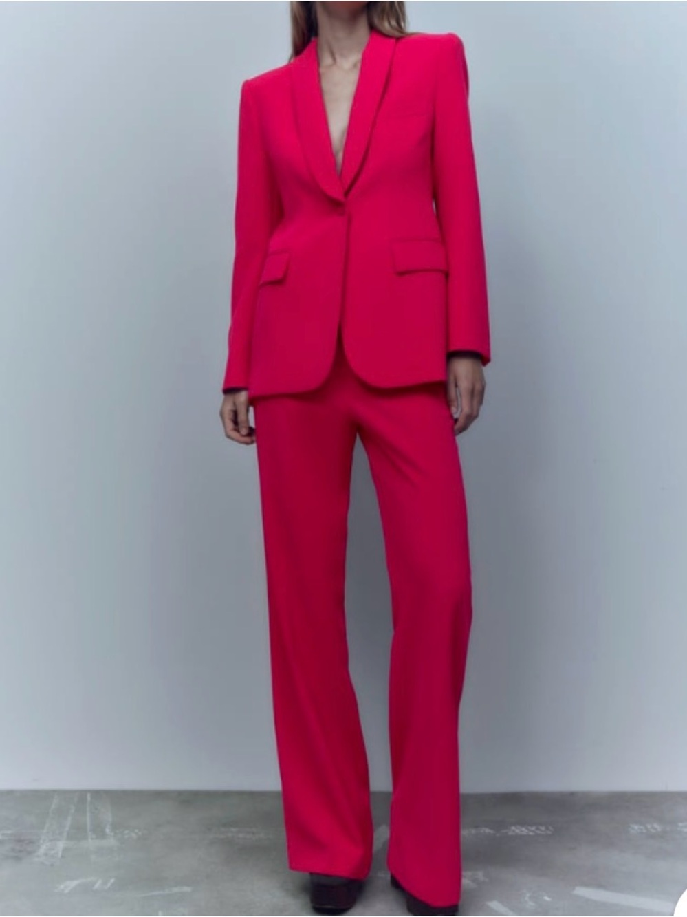 ZARA WOMEN NEW DINNER JACKET BLAZER WITH TUXEDO COLLAR NEON FUCHSIA
